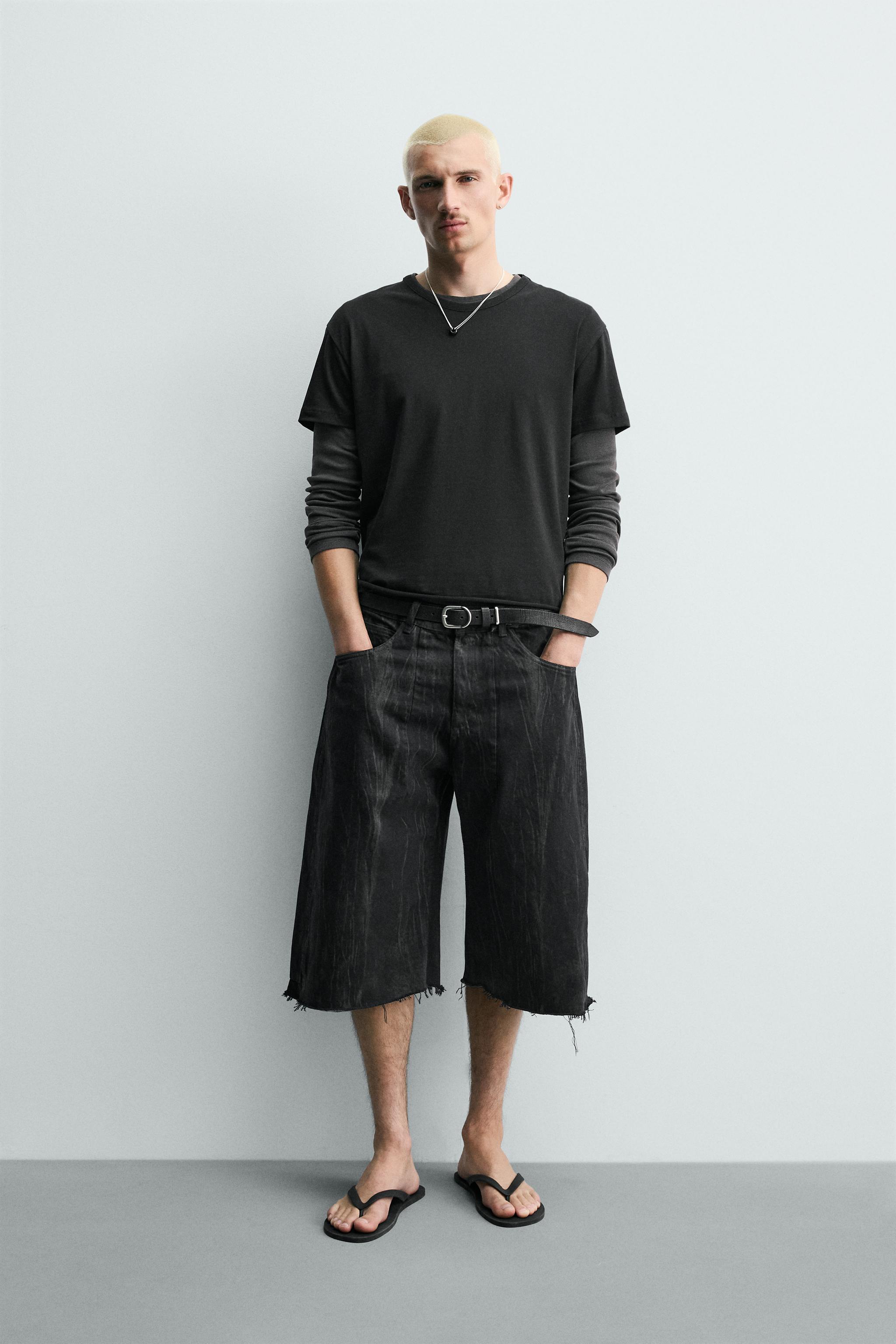WASHED PRINT DENIM JORTS